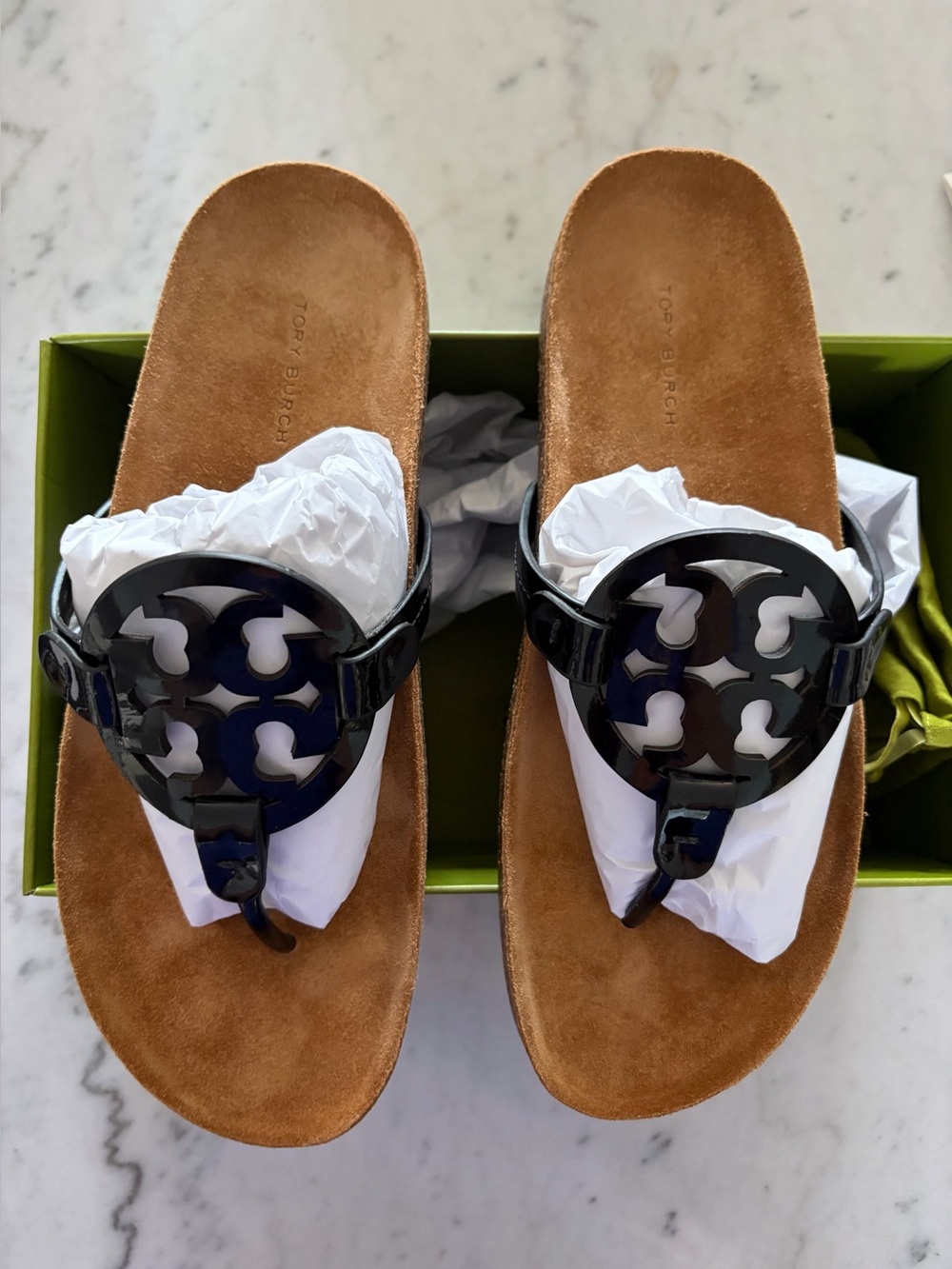 NWT Tory Burch Miller Cloud in Black Patent Leather/Cork Size 10 W/dust bag